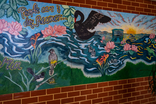Mural of river swans and birds