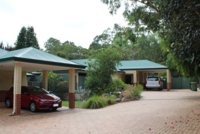 Building entrance and parking