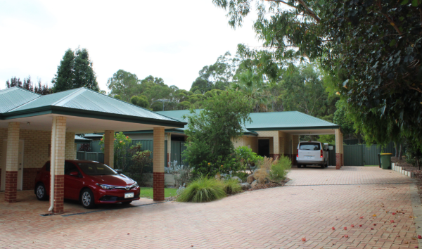 Building entrance and parking