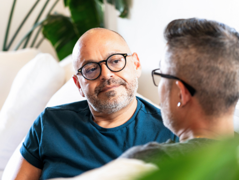 Two people talking